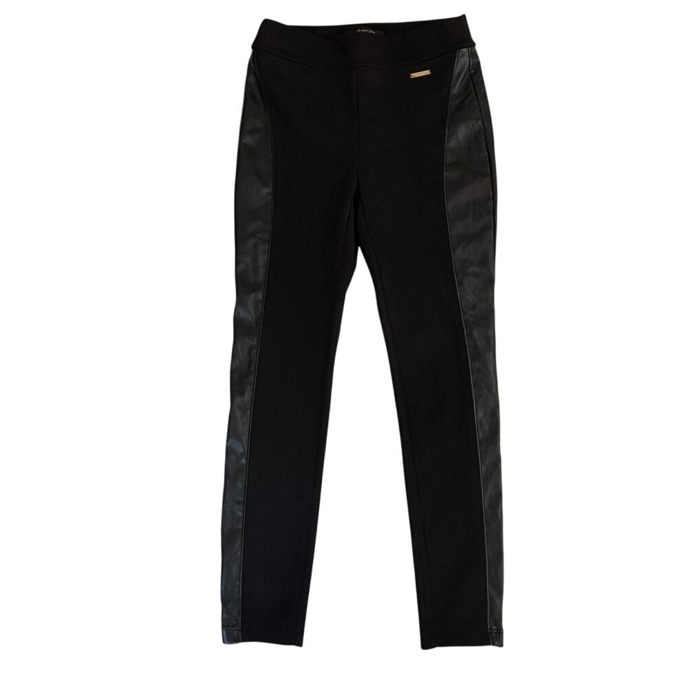 Marc New York Tuxedo Stripe Vegan Leather Trim Black Leggings XS